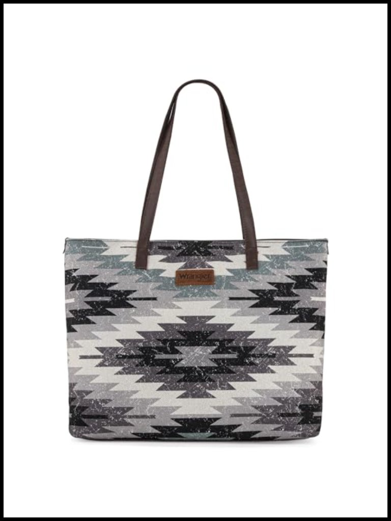 Canvas Tote Bag With Leather Handles, Aztec Print, Large Capacity For Work &
